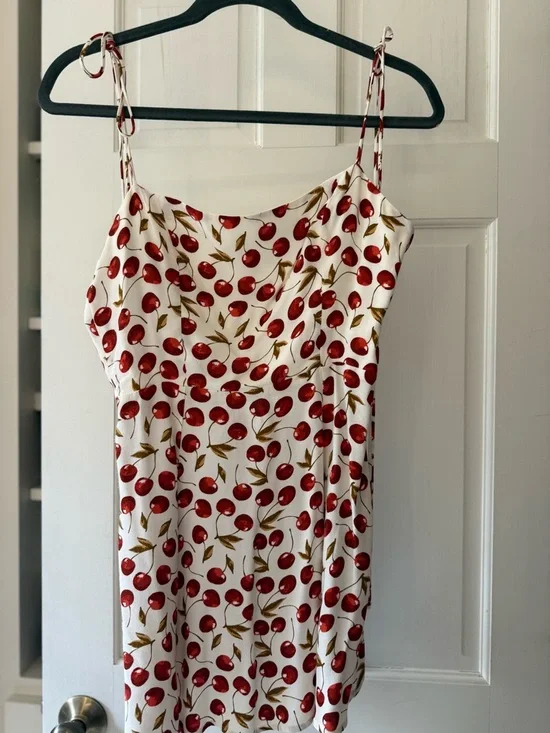 Reformation White Mini Dress with Red Cherry Print - Picture 1 of 2